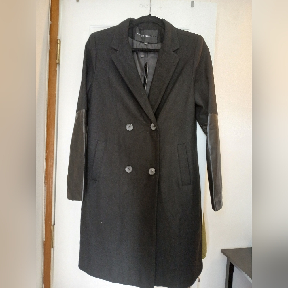 Double Breasted Faux Leather Sleeve Blazer Jacket